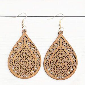 NEW Boho Big Blonde Brown Wood Wooden Dangle Teardrop Earrings